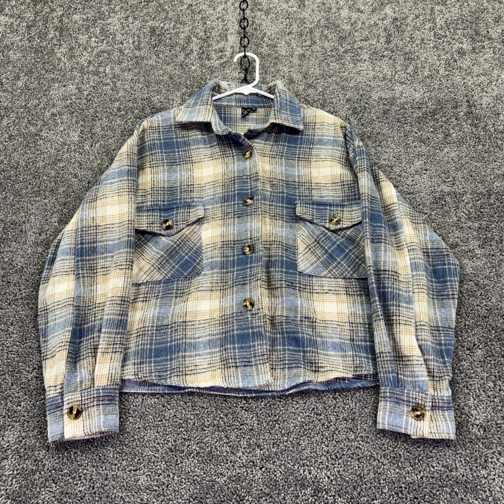 Windsor Top Womens Small Blue Plaid Flannel Button Front Pockets